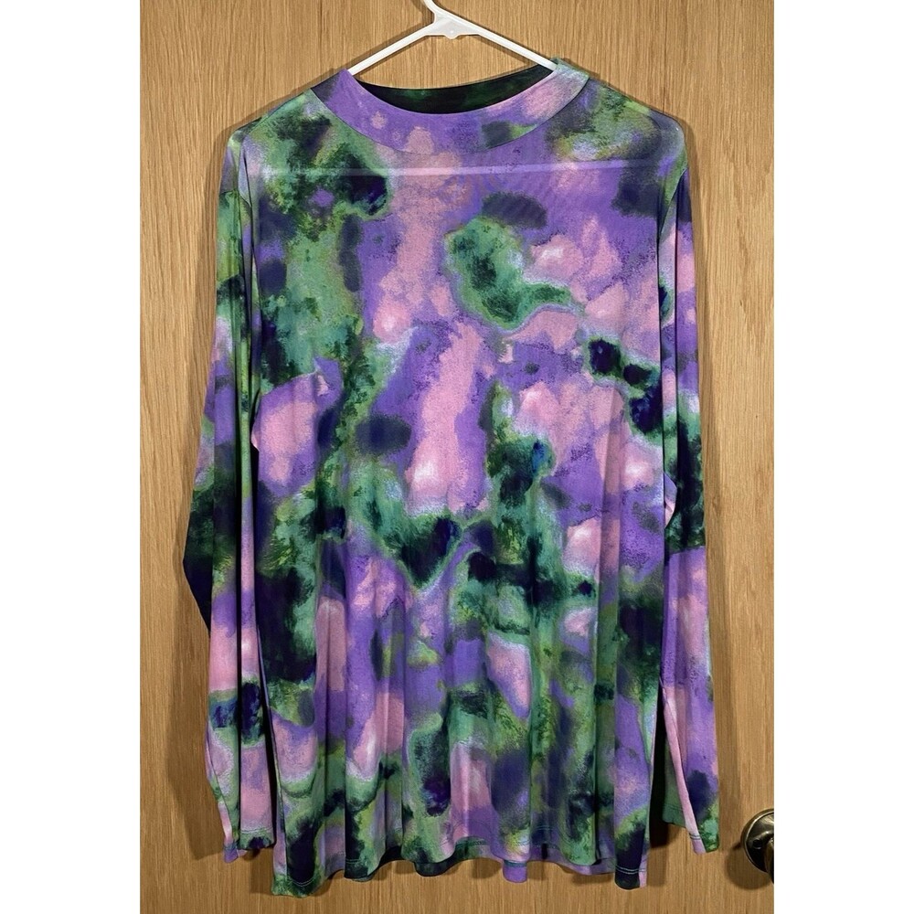LOGO Layers Women's 1X Sheer Mesh Top Watercolors Artsy Festival Grunge Boho